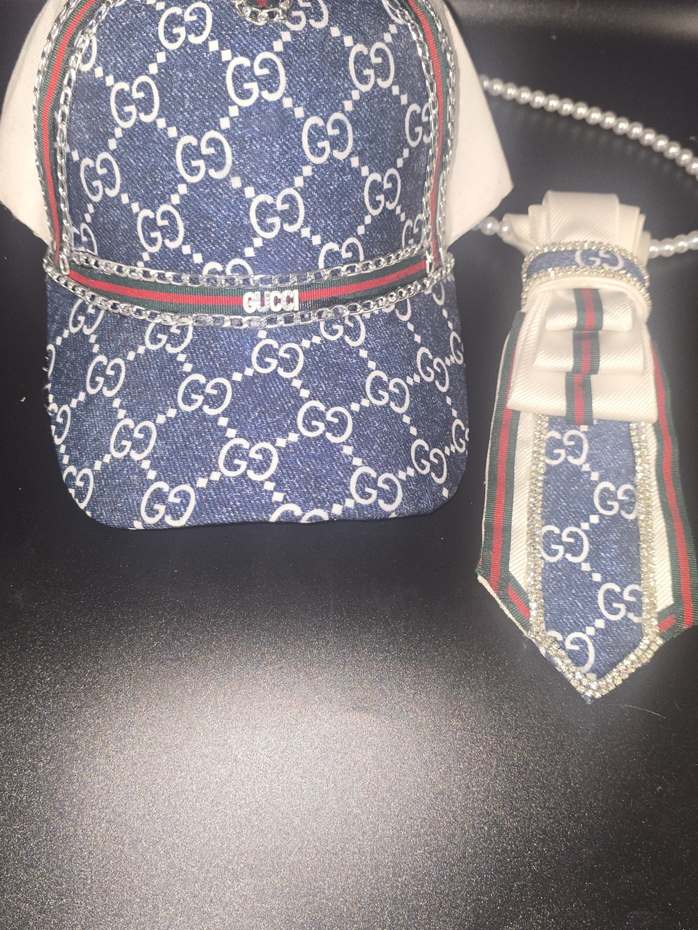 Blue And White Womens Hat And Matching Tie
